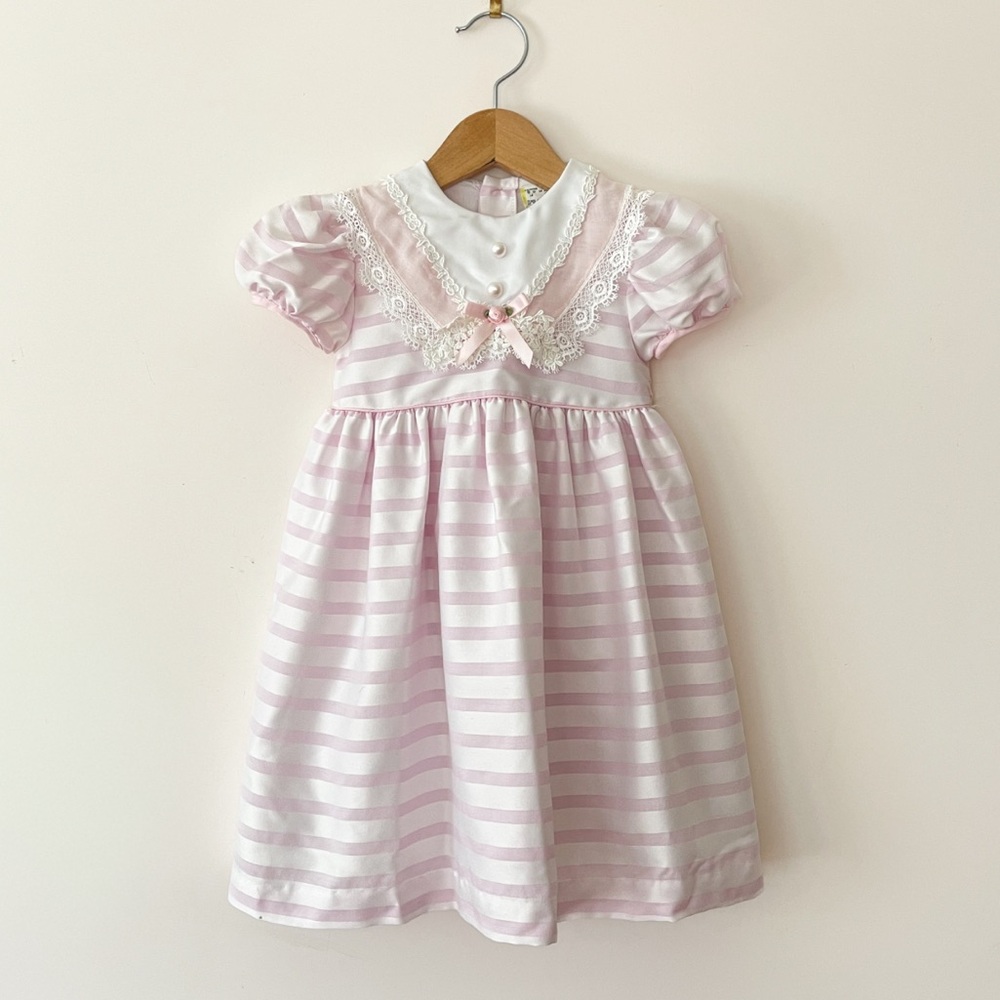 VINTAGE Ballet Pink Heirloom Dress | Lace Yoke Pearl Easter Occasion Dress
